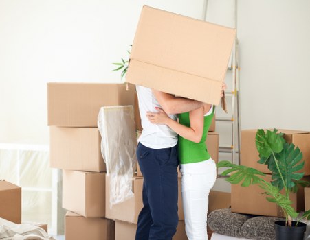 Professional movers transporting boxes in Barnes